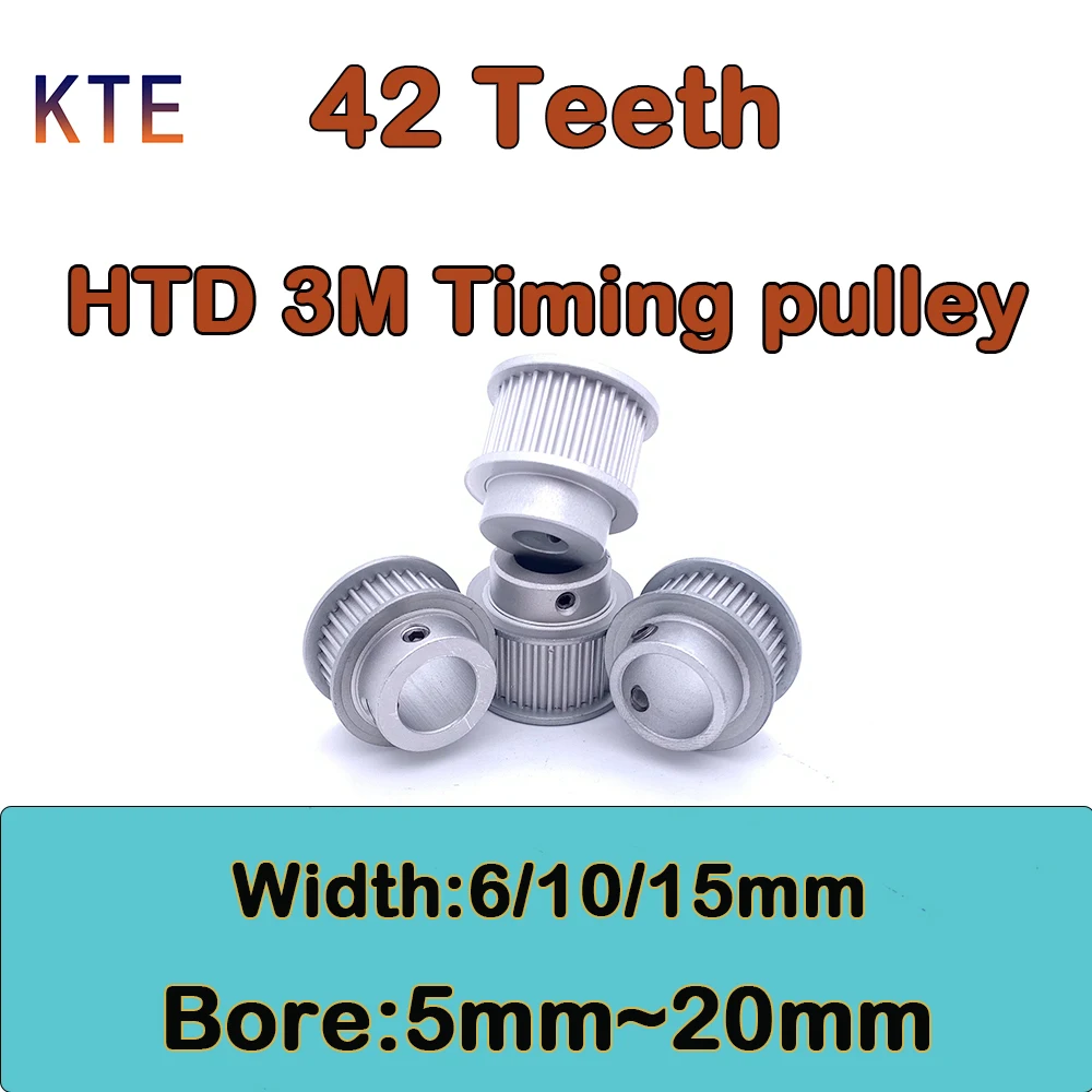 42 Teeth HTD3M Timing Pulley Bore 5/6/6.35/8/10/12/12.7/14/15/16/17/18/19/20mm HTD3M Synchronous Wheel Belt Width 6mm/10mm/15mm