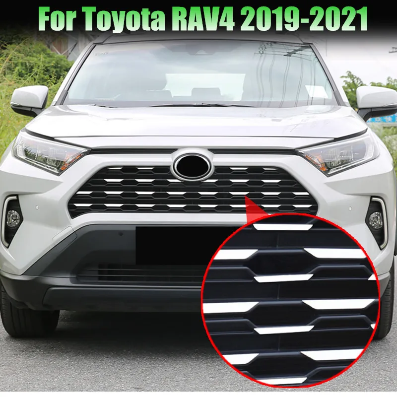 

1 Set Front Grille Trim Garnish Cover Stickers For Toyota RAV4 RAV 4 2019 2020 2021 2022 Stainless Steel Car Styling