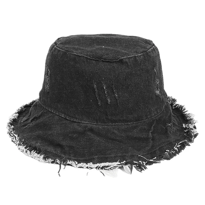 New Denim Bucket Hat with Frayed Edges Fisherman Cap Hats for Women Gorro Sun Fishing Caps Gorras Casquette Gorra Muts Chapeau