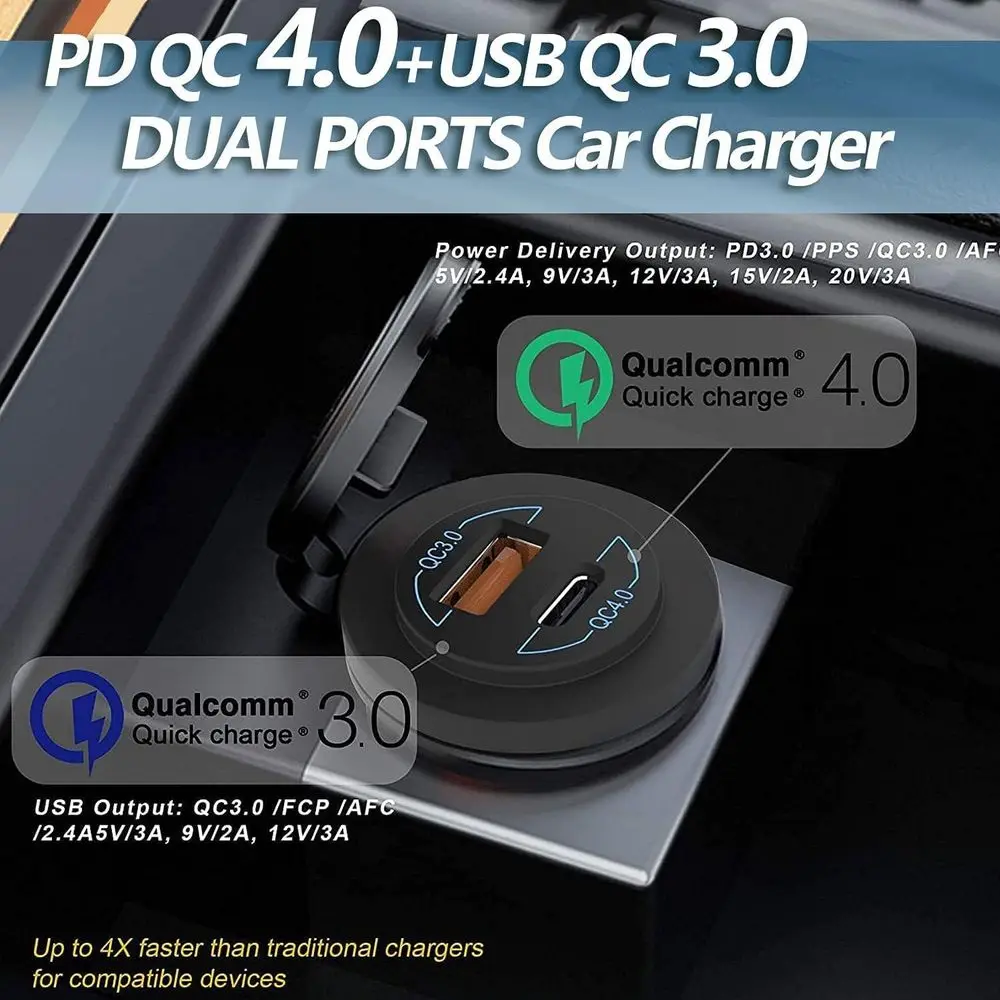 2 Pack 12V USB Outlet - 90W(Max) Dual Ports QC4.0 PD & Quick Charge3.0 Car Charger Socket with LED Indicator