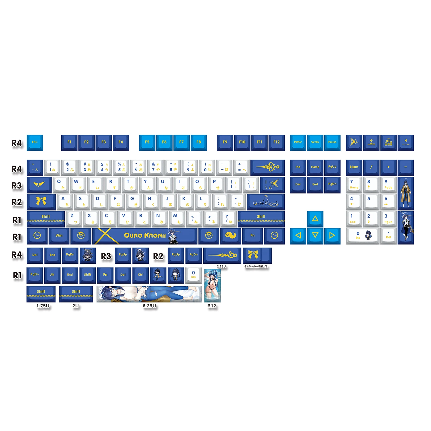 Ouro Kronii 132 Key Cap Vtuber Hololive Key Cover PBT DYE Sublimation Cherry MX Cross Axis Switch Keycap Mechanical Keyboard