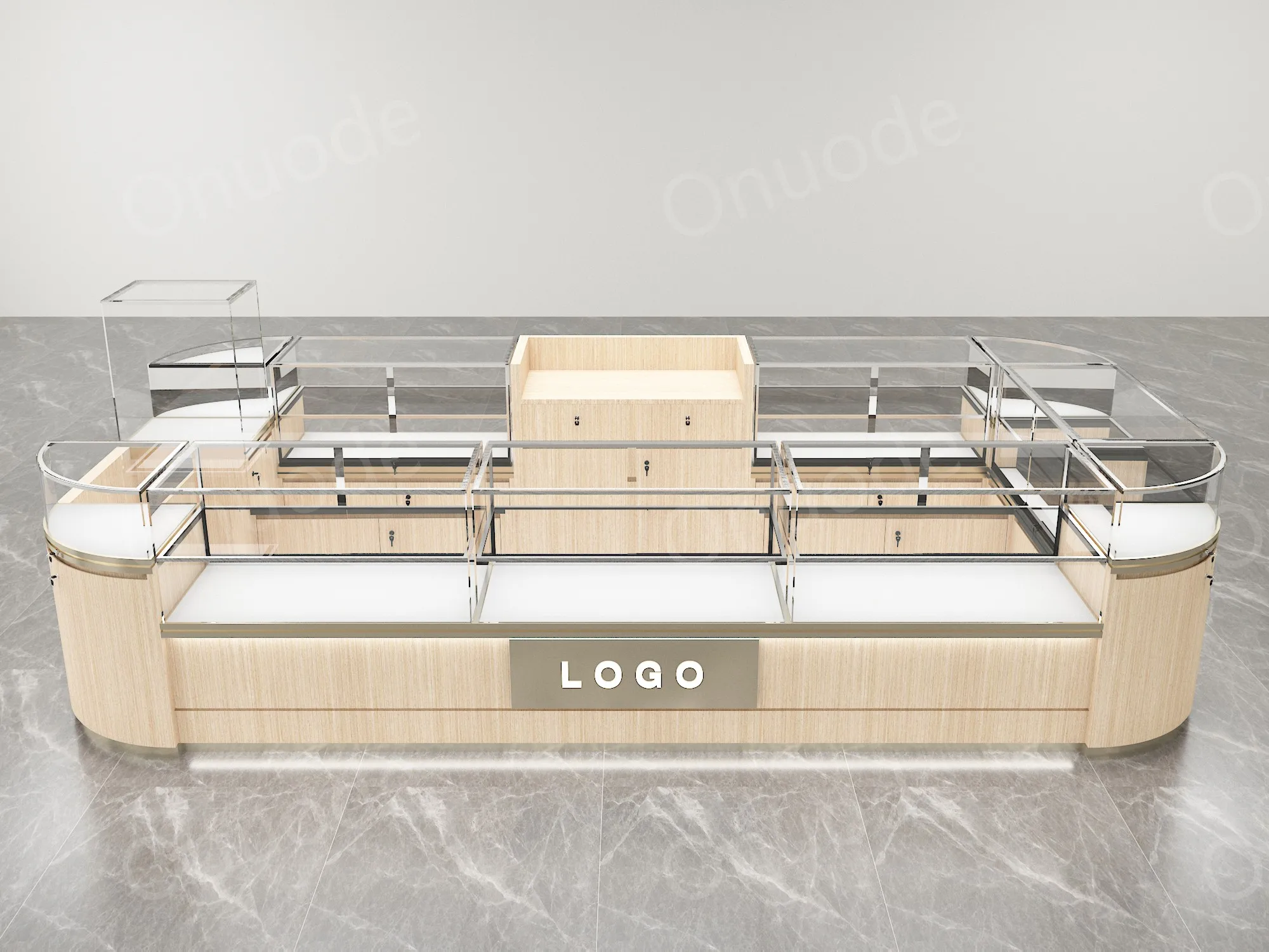 Custom.Luxury Jewelry Kiosk Design | Custom LED Glass Showcases & Retail Display Counters | One-Stop Elegant Store Fixture Solut