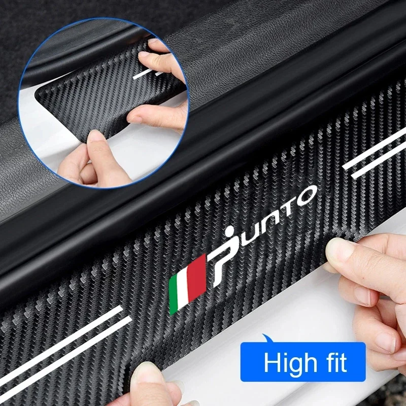 Car Front Rear Door Sill Scuff Plate for PUNTO Badge Carbon Fiber Welcome Pedal Trunk Bumper Threshold Protector Stickers