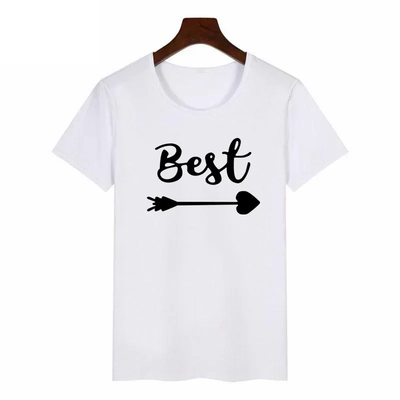 Melhores amigos gráfico camiseta feminina verão manga curta irmã bff t camisa feminina topo branco casual camiseta femme