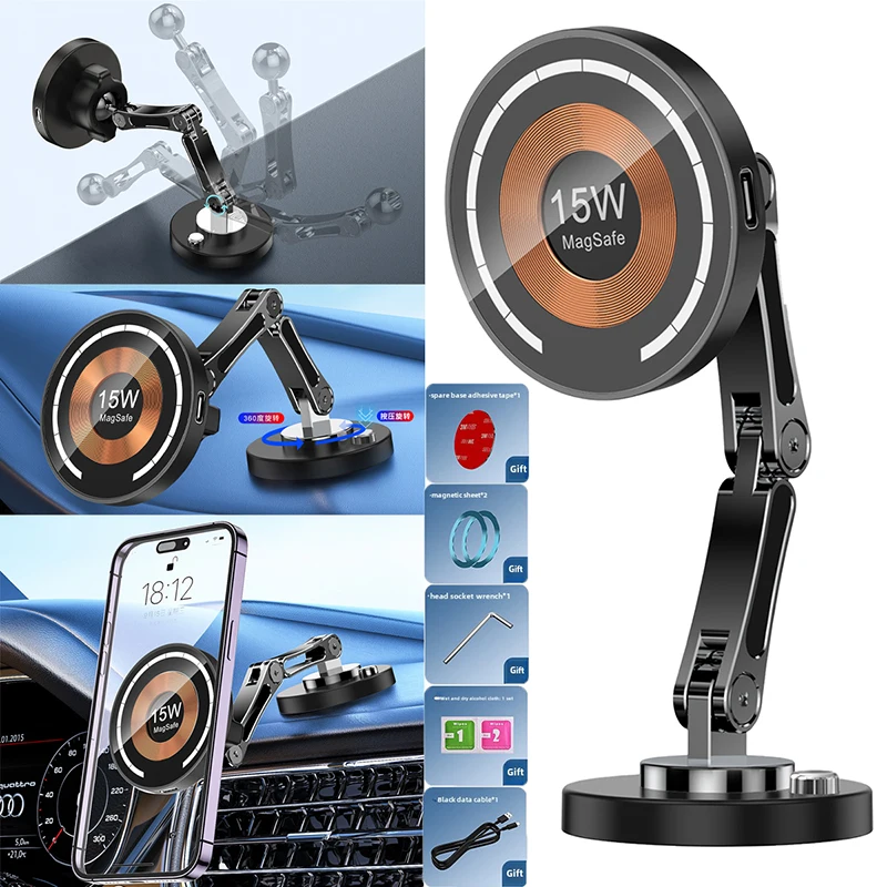 Universal Car Magnetic Phone Holder Car Mobile Support Wireless Charger 15W Magsafe Car Holder for IPhone Samsung Xiaomi Huawei