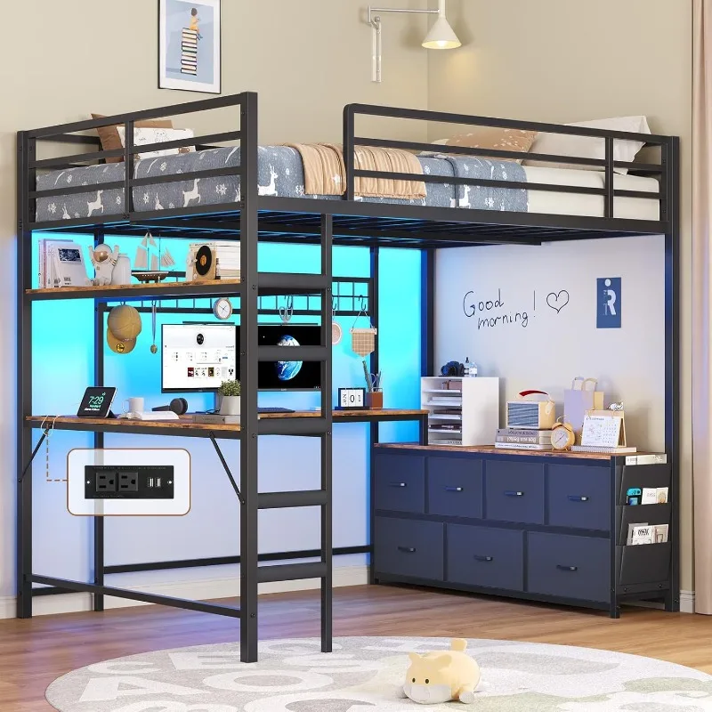 U-desk double storage drawer and power strip light strip, safety fence, stairs