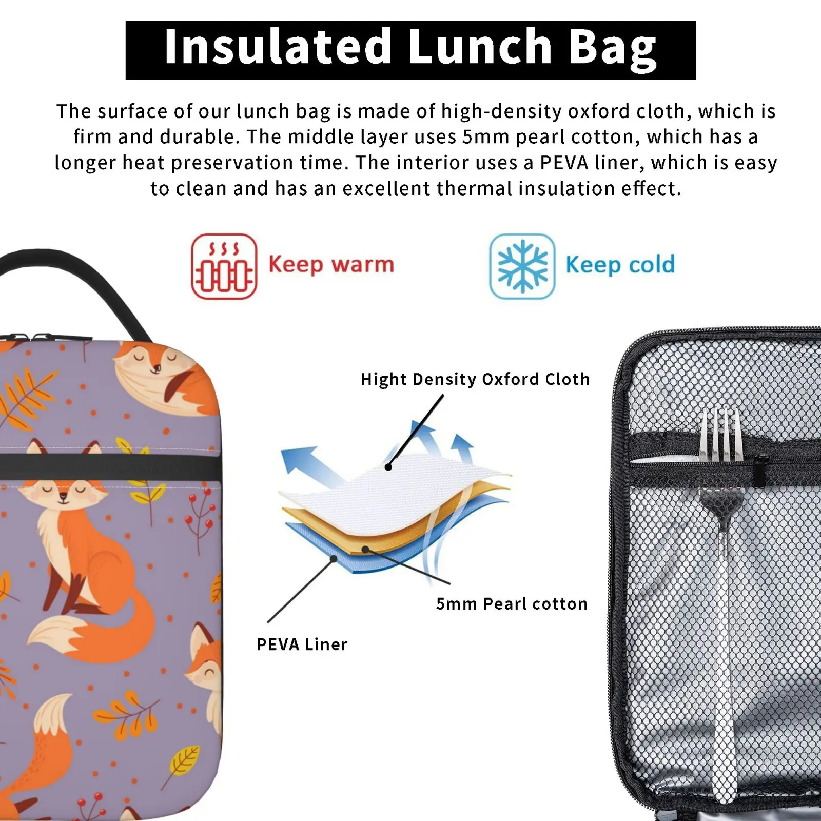 Foxes Autumn Fox Cute Orange Reusable Lunch Box For Office Work School Picnic Beach Leakproof Cooler Tote Bag Lunch Bag