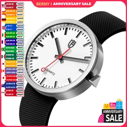 BERNY Men/Women Quartz Watches 38mm Luminous Dial Railways Sports Sapphire 5ATM Stainless Steel Classic Men's Wristwatch