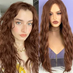 Reddish Brown Wig Synthetic Hair Long Wavy Curly Lace Front Wig Natural Copper Red Auburn Colored Lace Frontal Wigs for Women