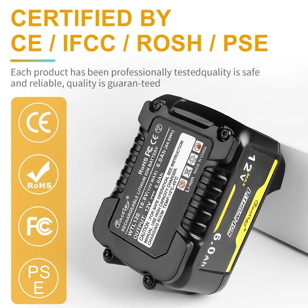 Waitley DCB120 Battery for Dewalt 10.8V 12V power Tools rechargeable electric tool Accessories Lithium batteries Replace DCB124