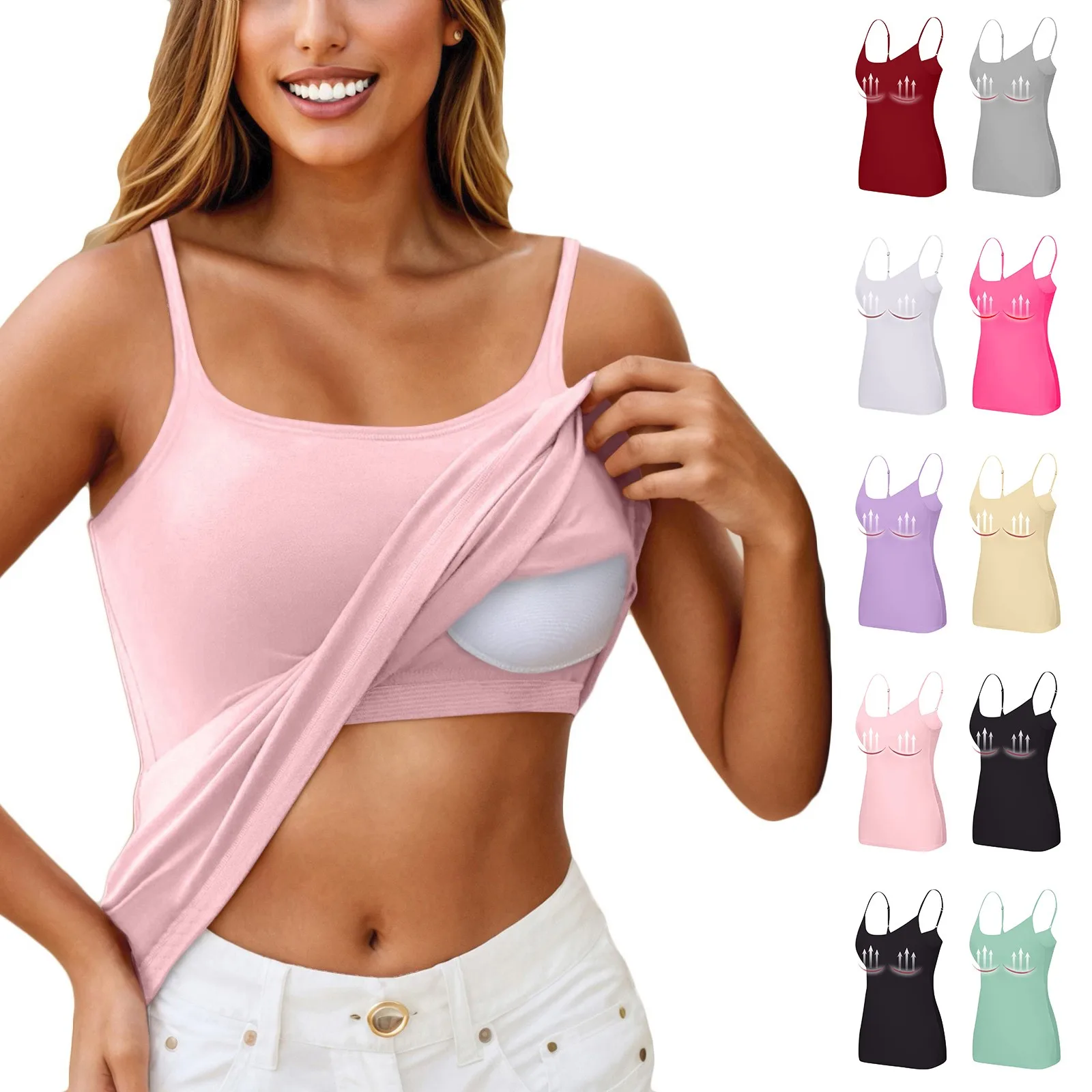 New Padded Bra Tank Top Women Modal Spaghetti Solid Cami Top Vest Female Adjustable Camisole With Built In Bra Fitness Clothing - Image 2