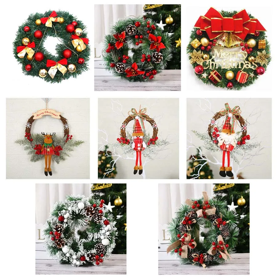 Christmas Wreath Garland Door Gold Window Wall Door Decoration Ornament for Home Hotel Mall Holiday Decoration Pendant