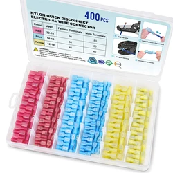 400 Pcs Nylon Spade Quick Disconnect Connectors Kit, Electrical Insulated Terminals, Male and Female Spade Wire Crimp Terminal