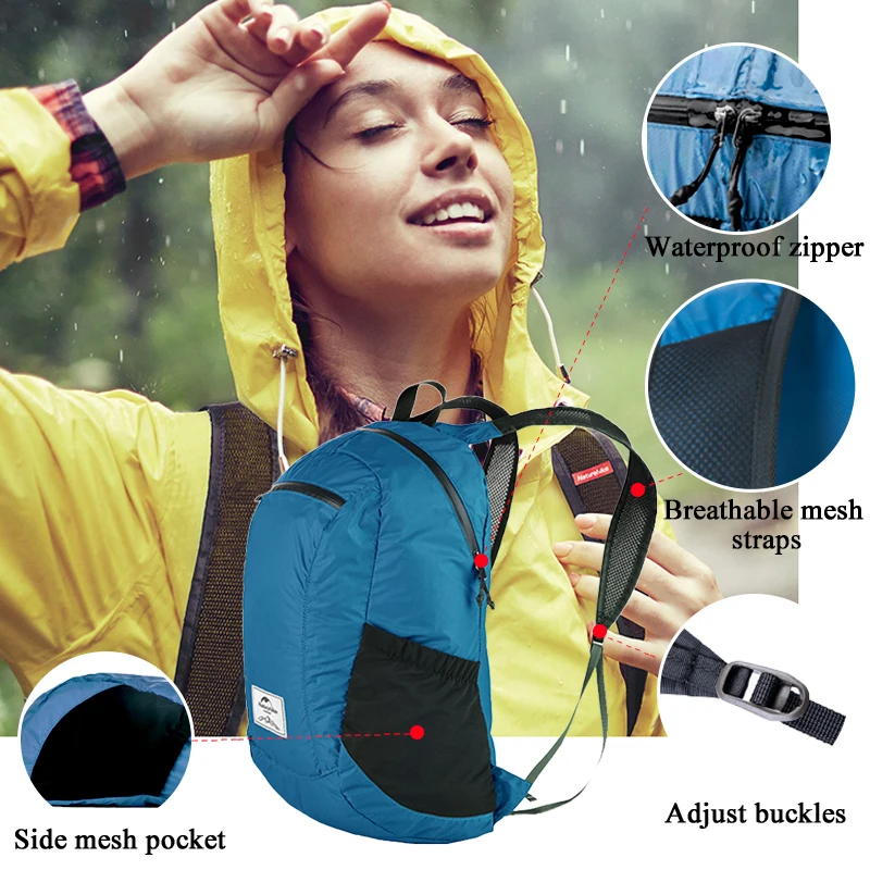 Naturehike 18L Camping Backpack Portable Ultralight Waterproof Nylon Bags Man Outdoor Foldable Sports Travel Hiking Backpack