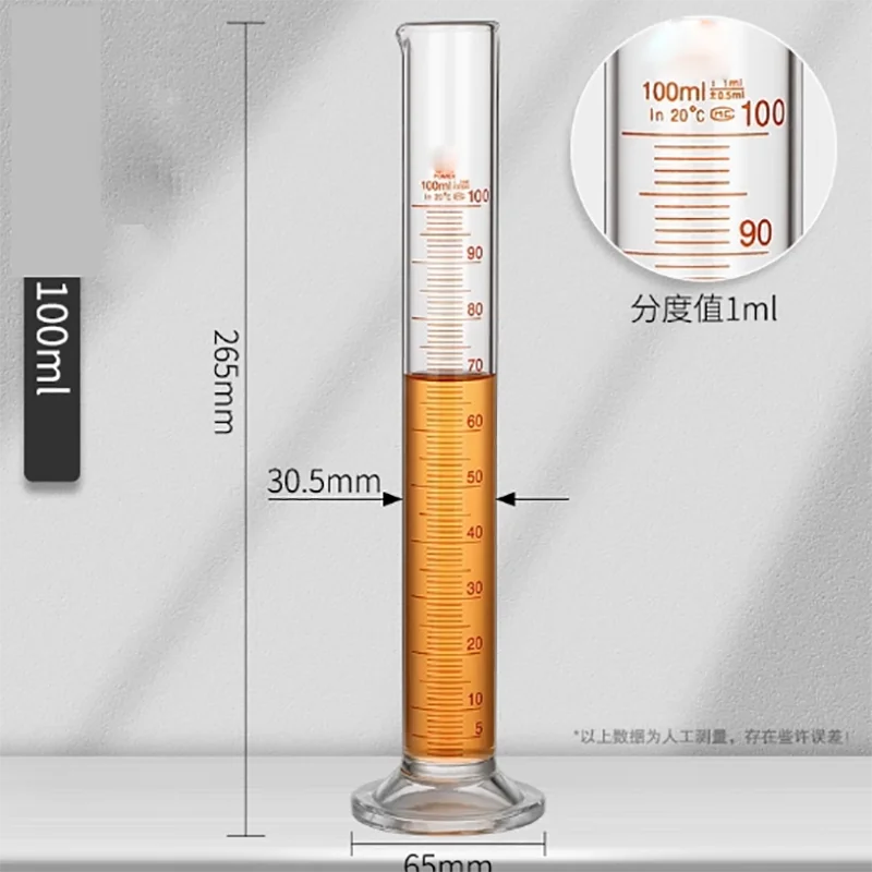 100Ml Glas Petroleum Gegradueerde Cilinder Destillatie Bereik Testcilinder Met Gegradueerde Cilinder