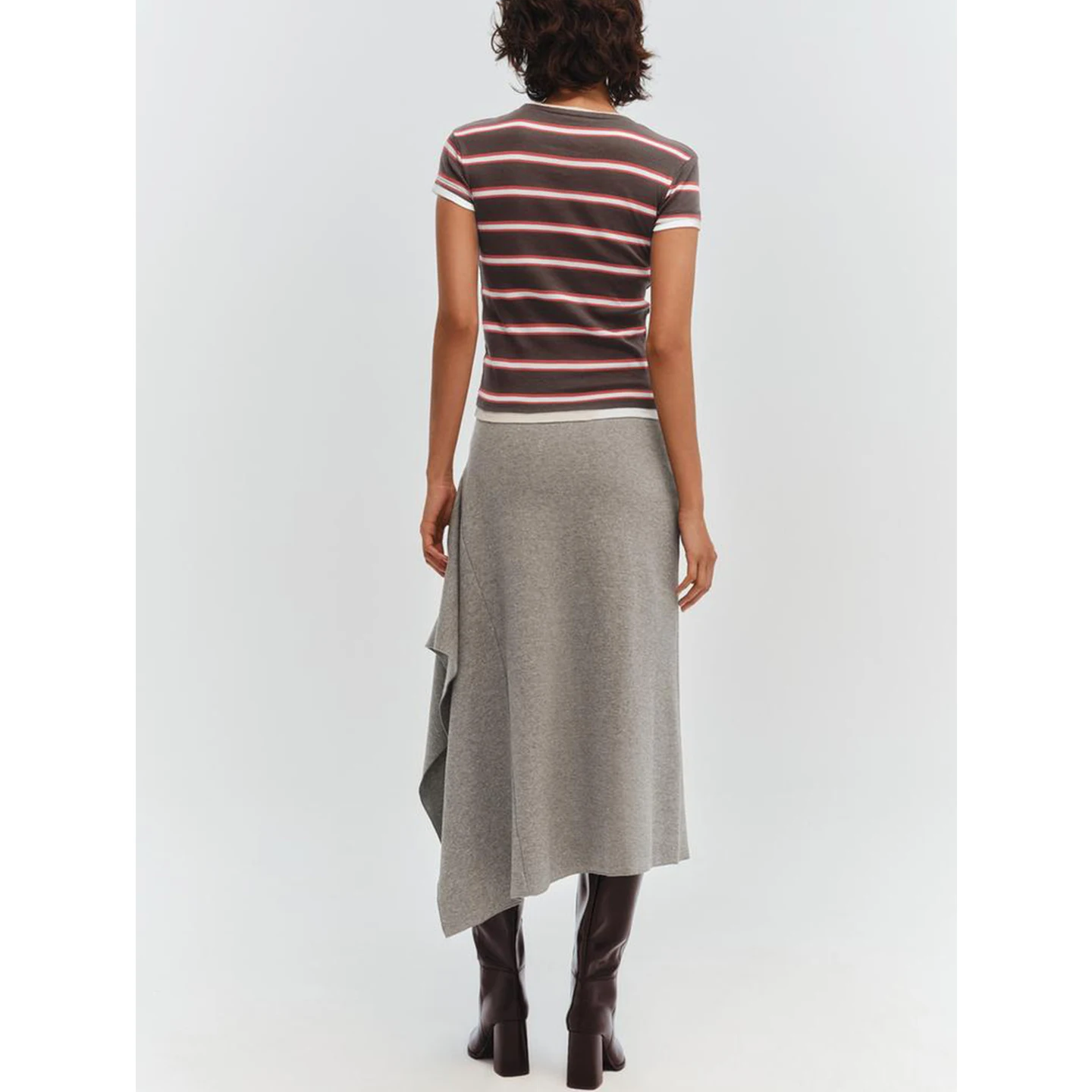 تنورة ميدي غير متماثلة للنساء بتصميم شتوي جديد، تصميم متوسط الخصر، كاجوال Sle Ci مناسب للتنقل #4