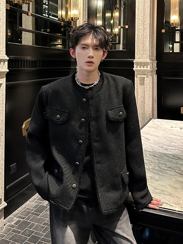 

Мужская куртка TANGZ Studio с дизайнерскими накладками на плечах, без воротника, с длинными рукавами, модная молодежная верхняя одежда из полиэстера, осенний сезон