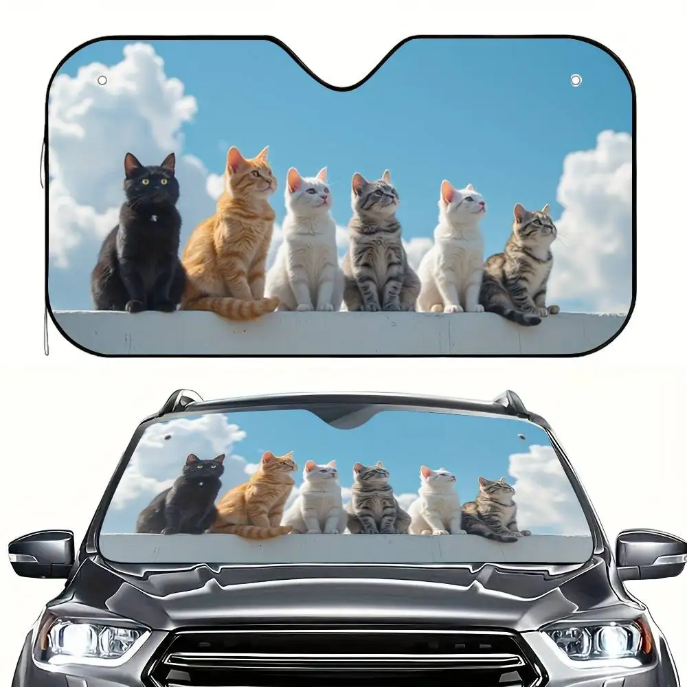 Cat & Cloud Print Car Windshield Sunshade Foldable Reduce Glare Heat Relief Stylish Car Interior Accessory