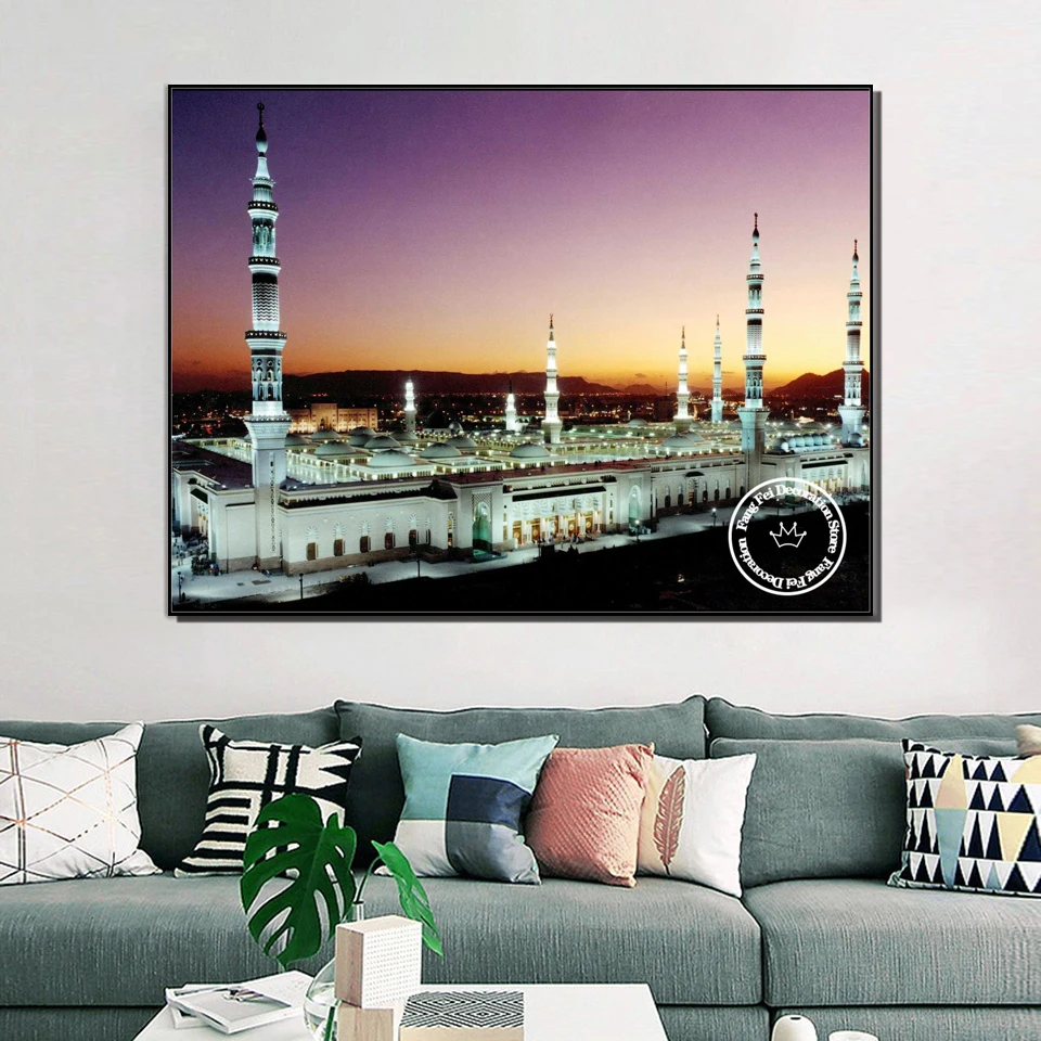 Islam Madina Mosque Landscape Diamond Painting Muslim Religious Architecture Cross Stitch Embroidery Picture Mosaic Home Decor