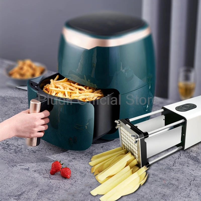 58W 110V-240V Electric Potato Chip Cutter French Fries Vegetable Cutting Machine 2 Blades Stainless Steel Durable Power for Home