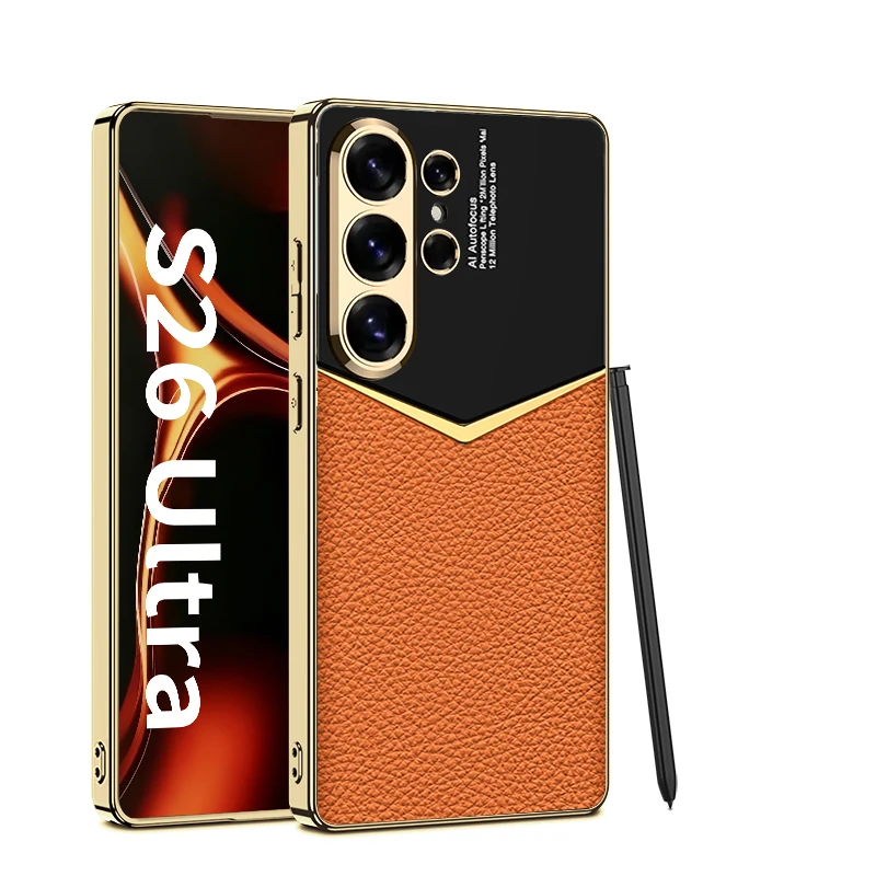 For Samsung Galaxy S26 Ultra S26 S25 S24 Ultra Case Electroplated Plain Leather Soft Silicone Shockproof Protection Back Cover