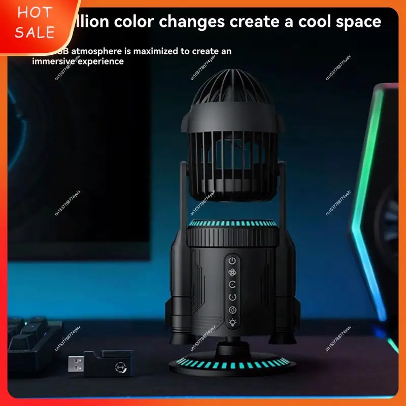 Ventilador de foguete espacial com sistema de pulverização recarregável 3 níveis brisa ajustável rgb silencioso desktop cooler ventilador ornamento brinquedo a62x