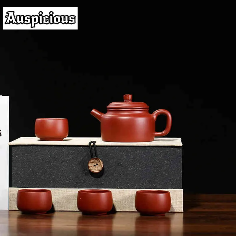 

Traditional Yixing Purple Clay Teapots 1 Pot 4 Cups Handmade Bell Tea Pot Raw Ore Dahongpao Kettle Chinese Zisha Teaset Gift Box