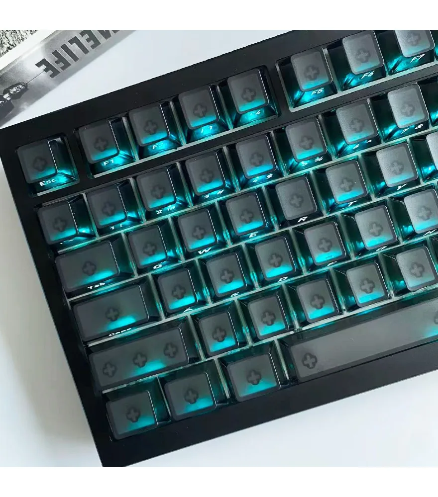 

Top matte four sides fog transparent black side engraved keycaps 118 keys small full set of two-color injection molding