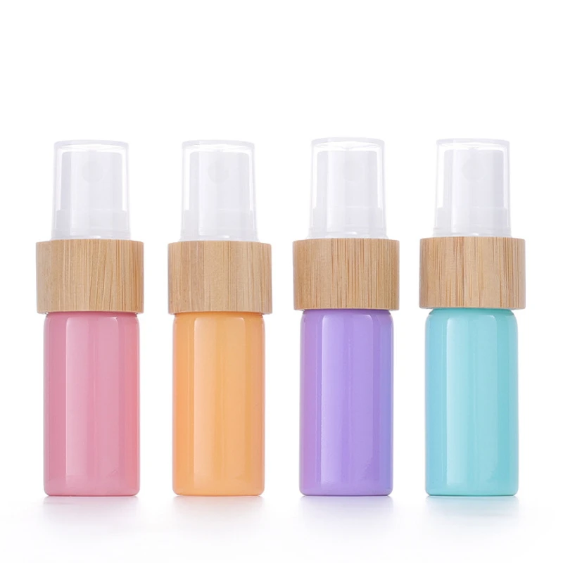 100Pcs 10ml Glass Fine Mist Atomizer Empty Glass Spray Bottle Natural Bamboo Lid Pump Head Travel Perfume Liquid Cosmetic Vial