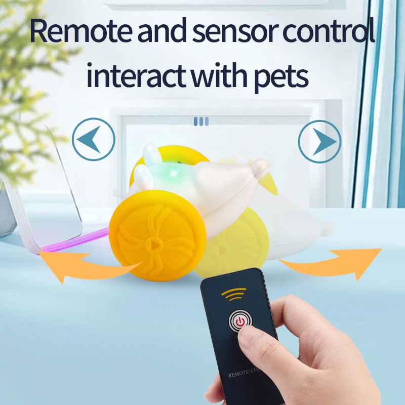 Remote Control Cat Toys Interactive Mouse for Indoor Cats Smart Sensing Moving Electric Cat Toy with Flashing Optical Fiber Tail