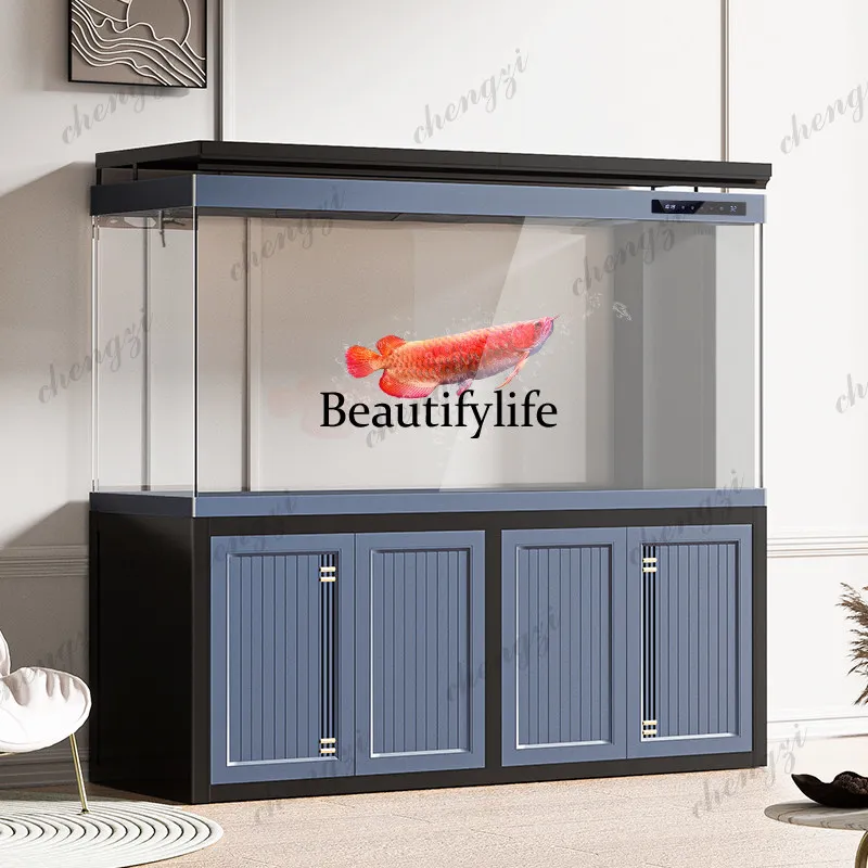 E182  Professional Arowana Breeding Aquarium: Large Floor-Standing Ultra Clear Glass Tank Bottom Filter, Eco Self-Cleaning Syste