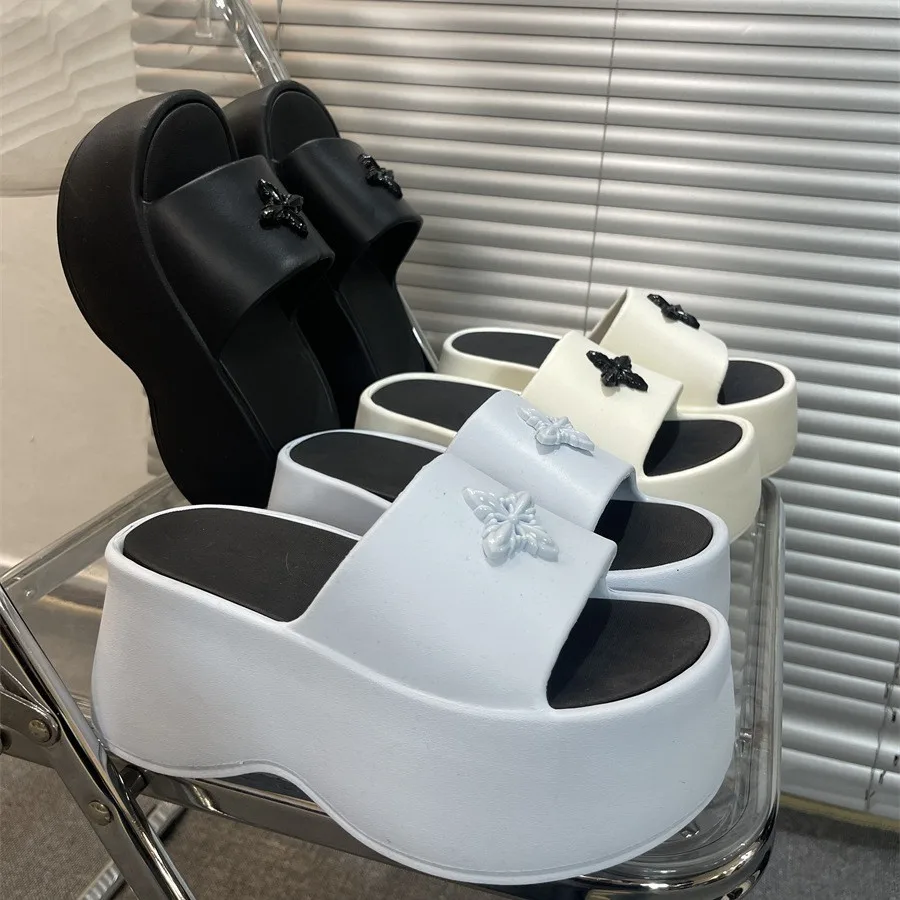 

High Platform 8 cm Height Increase Slippers Women's Chunky Open Toe Clogs Woman Garden Shoes Outdoor Beach Slides Sexy Slipper