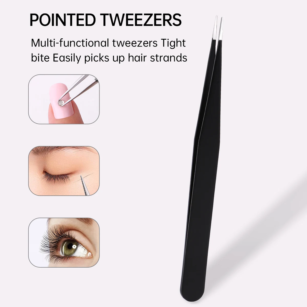 3 個の多機能ステンレス鋼まつげピンセット、高精度、頑丈で耐久性のあるまつげツール