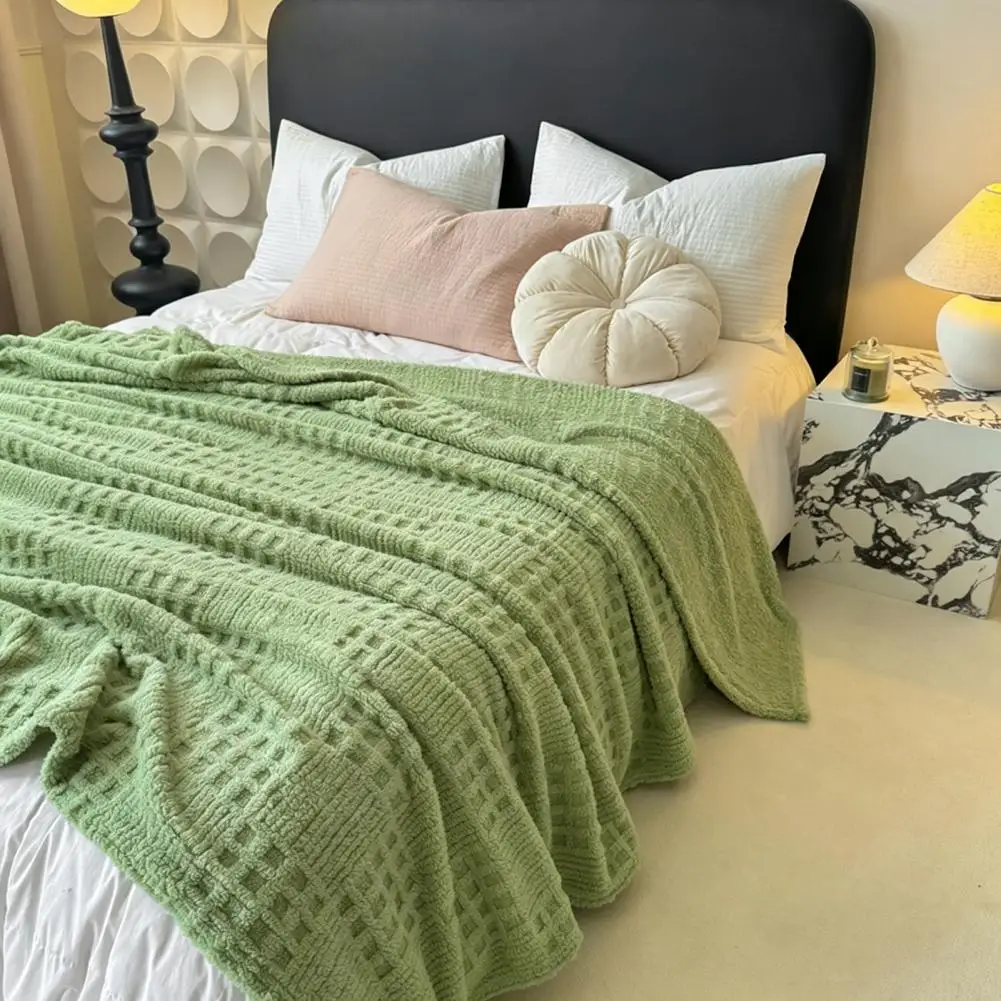 Solid Color Waffle Jacquard Blanket Multi-Functional Comfortable Cotton Velvet Blanket Nap Blanket Soft Cozy Fleece Cover