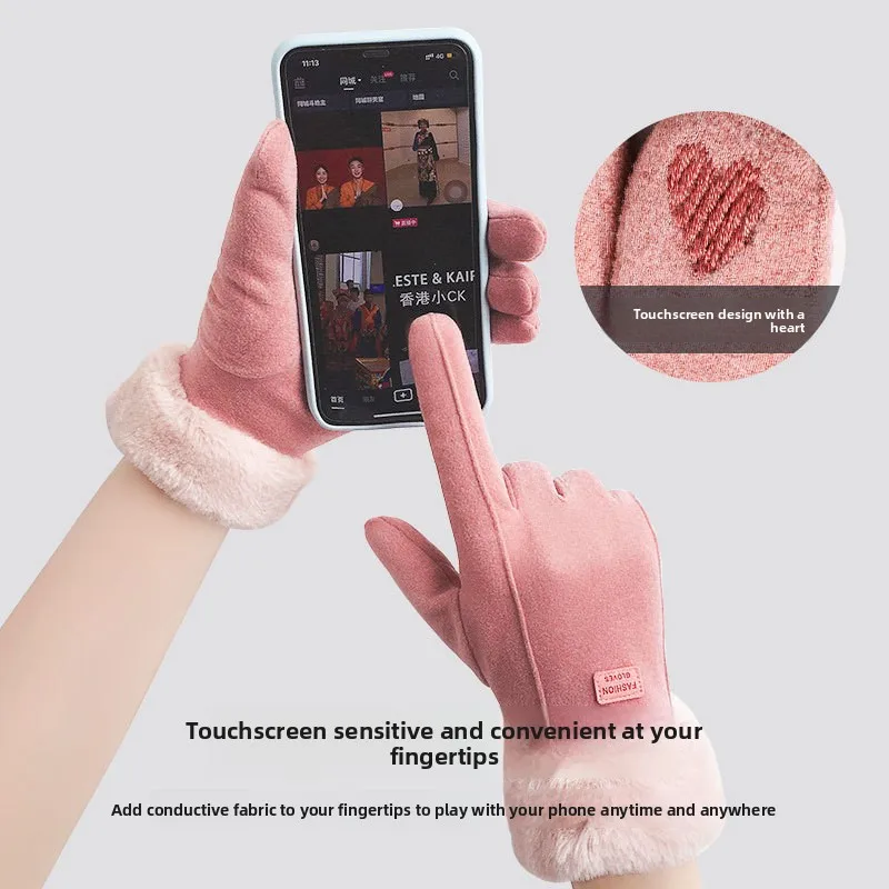المرأة الشتاء الدافئة قفازات ملموس قفازات مبطن سميكة الرياح البرد الوقاية الطلاب لطيف ركوب قفازات السيارات الكهربائية
