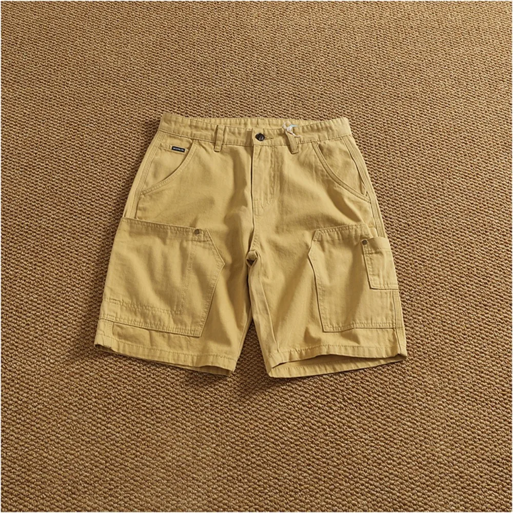 

100% cotton vintage woodcutter shorts men's pure cotton washing fish bone pattern woven straight-tube trendy medium pants