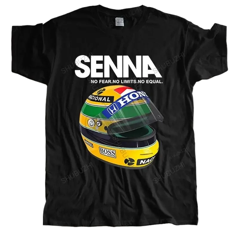 Man Summer Cotton T-shirt Ayrton Senna Helmet Tee Tops Clothing 1 Race Car Man Crew Neck Short Sleeve T Shirt Popular Big Size
