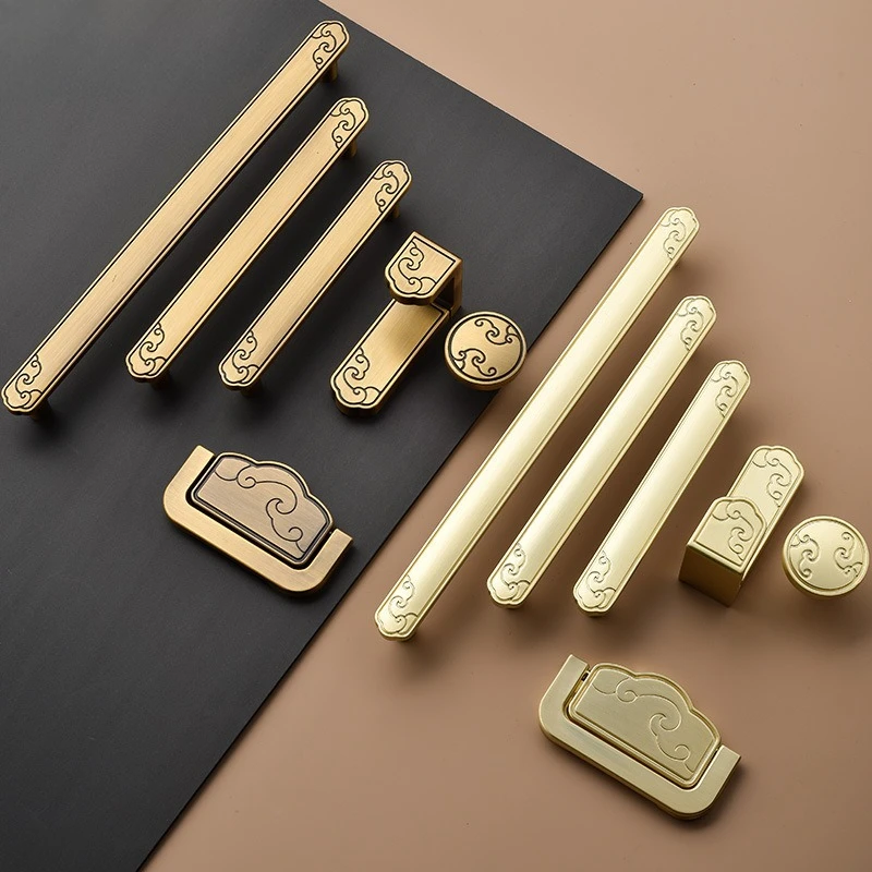 New Chinese-style cloud-shaped antique copper cabinet door handles wardrobe drawer handles entrance handle golden hooks
