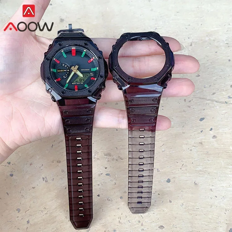 Colorful Resin Sport Strap Bezel for Casio G-SHOCK GA-2100 Transparent tpu Men Replacement Watch Band Protective Case Refit Kit