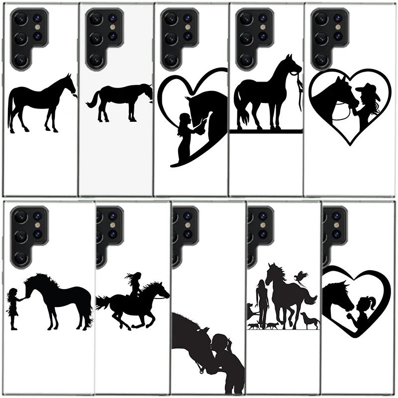 Black Shadow Horse Clear Phone Case For Samsung Galaxy S20 S21 S23 FE S22 Plus S24 Ultra S10 S10E S9 S8 Soft Back Cover