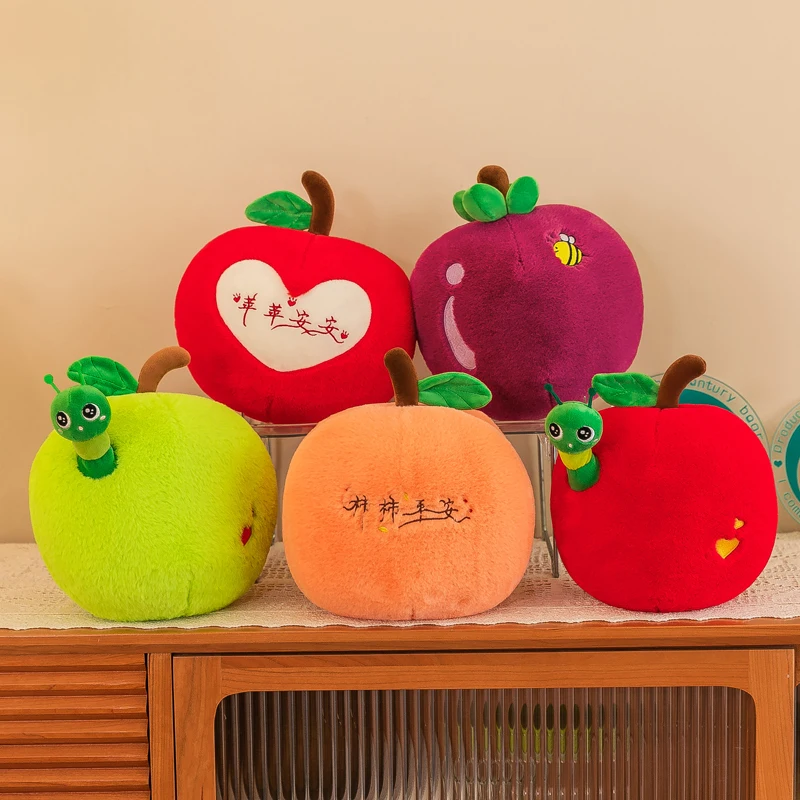 Simulation Orchard Persimmon Mangosteen Cartoon Caterpillar Apple Plush Toy Creative Stuffed Imitation Fruit Pillow Home Decor