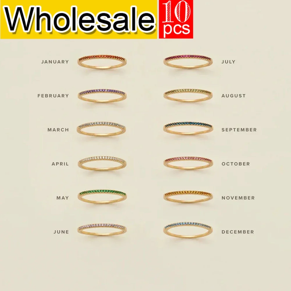 women 10PCS Birthstone Stainless Steel Ring Luxury Jewelry Gift 12 Zodiac Rhinestone Sparkling Rings For Women Wholesale