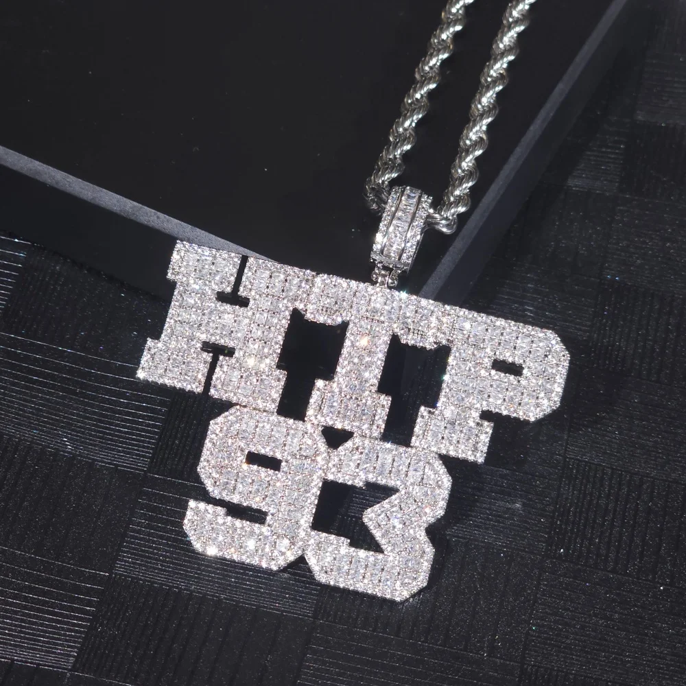 

ICECHARMI Full Iced Out Personalized Custom Pendant Rope Chain Cubic Zirconia Customized Letter Number Necklace Hip Hop Jewelry