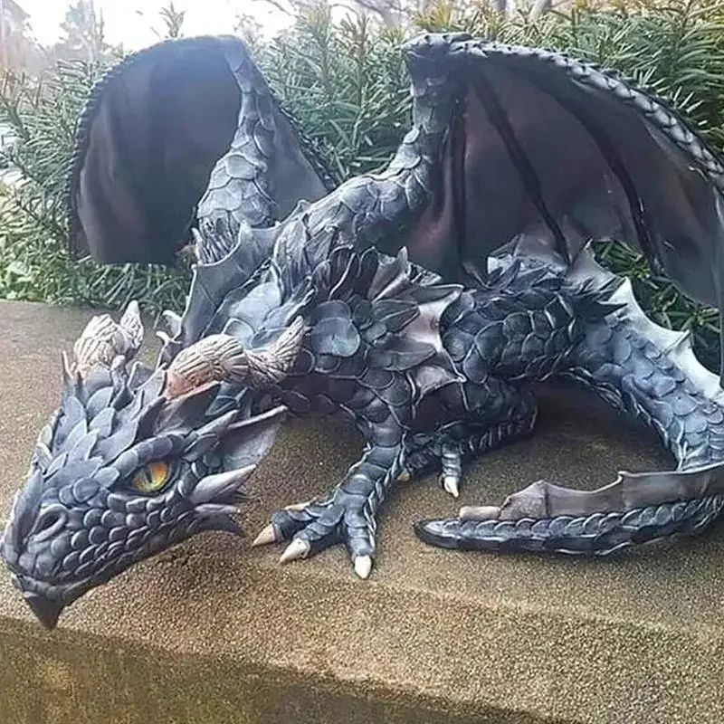 Exquisite Handmade Resin Dragon Sculpture Lifelike Realistic Big Squatting Dragon Statue For Garden Patio Backyard Decoration