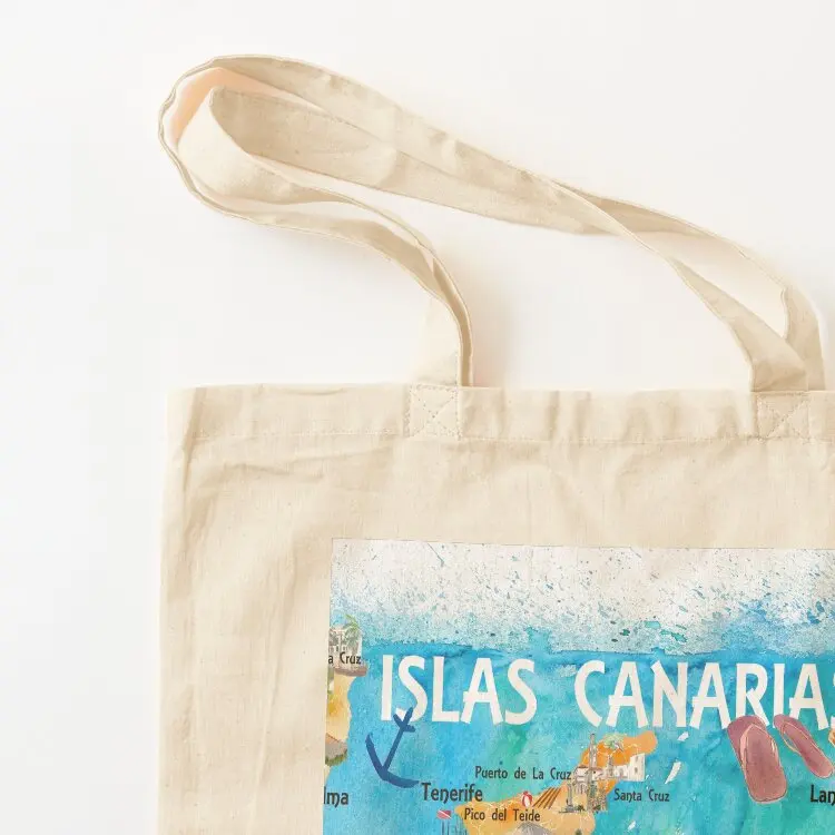 Canary Islands Illustrated Travel Map with Tenerife, Gran Canary, Lanzarote, Fuerteventura La Palma Gomera and Hierro Tote Bag