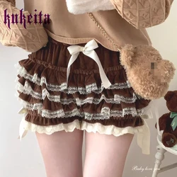 Kukeita Harajuku Kawaii Lolita Safety Short Pants donna Sweet Chic Plush Bloomers Japanese Y2k Girls Lace Bow Cute Shorts