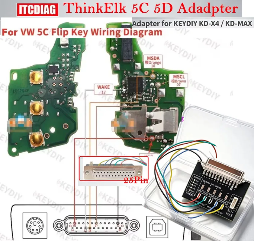 For KEYDIY KD-MAX KD-X4 Add Key  ThinkElk 5C 5D Adapter for Toyota  for BMW/Audi/Porsche Model Add 5D Key For VW MQB49 5C 5D Key