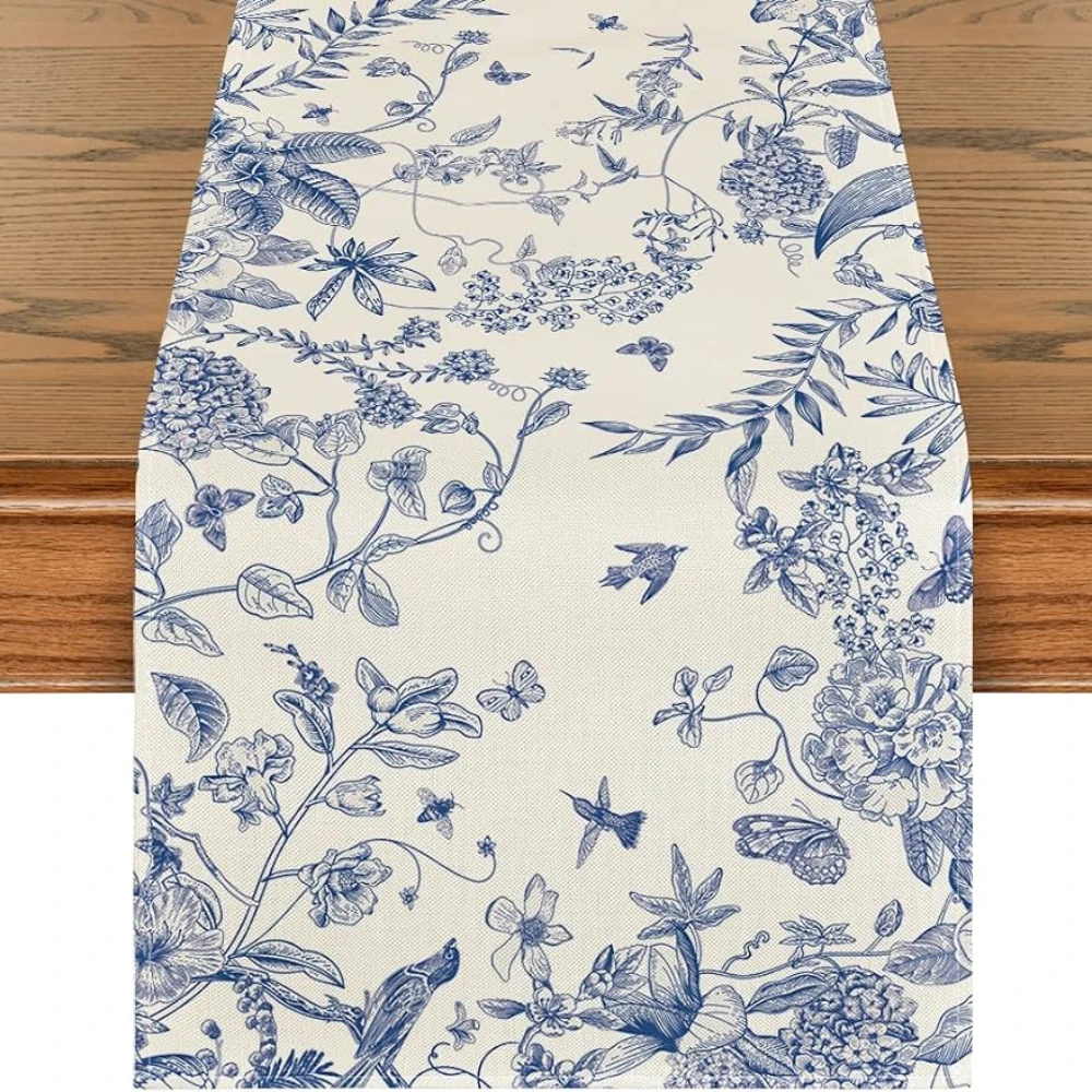 Monochrome Sketch Flower and Bird Series Spring and Summer Kitchen Table Table Runner Outdoor Holiday Party Decoration