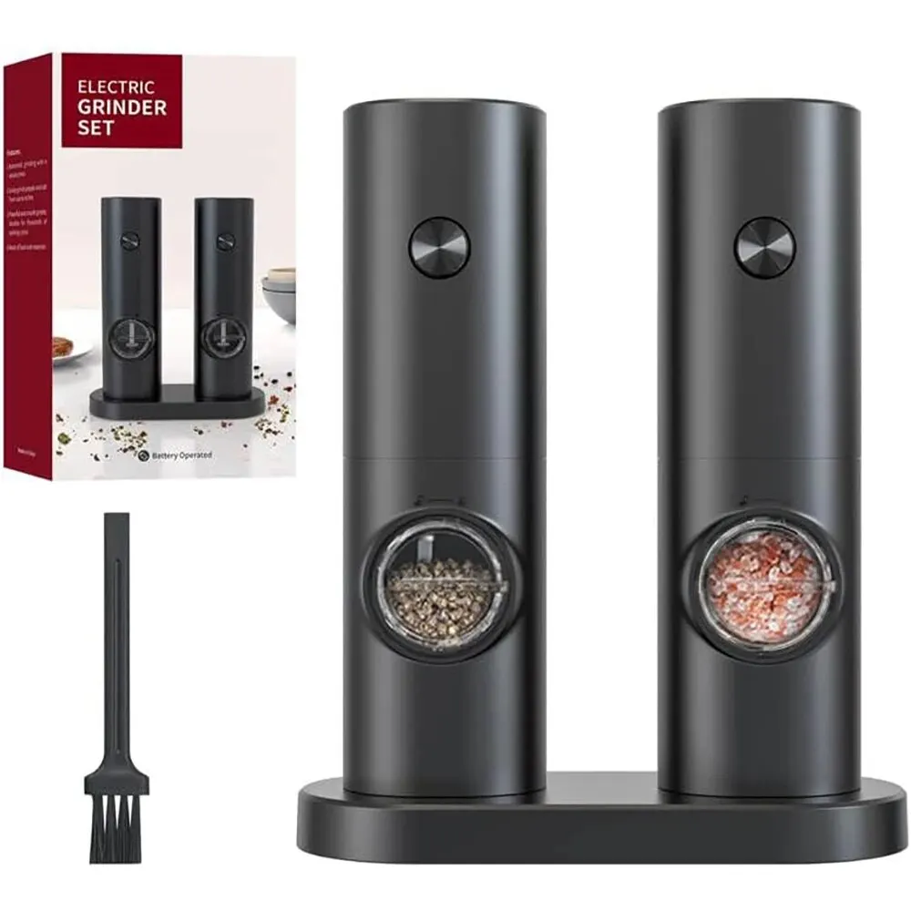 2Pcs  Salt And Pepper Grinder With Adjustable Coarseness Refillable Mill Battery Powered Kitchen Automatic Gadget