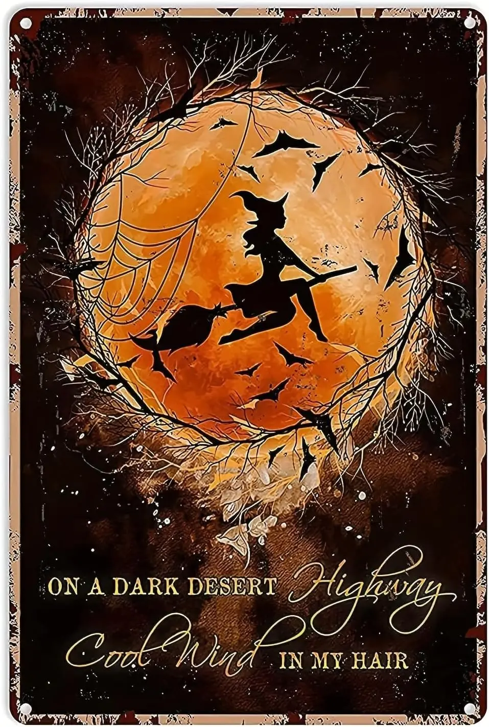 Witch Decor Metal Tin Sign - Iron Wall Hanging Plaque, Multipurpose Witchy Room Decor with 